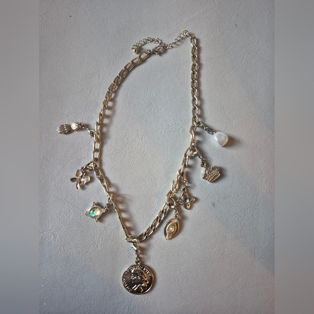 Chic Silver Charm Necklace with Gold Accents